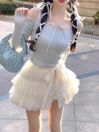 Sweet Bow Off Shoulder Long Sleeve Blouse