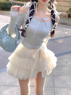 Sweet Bow Off Shoulder Long Sleeve Blouse
