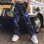 Cute Retro Vintage 90s Funky Lightning High Waisted Cargo Trousers Pants Colorful Print Aesthetic E-Girl Kawaii Korean Japanese Harajuku Streetwear