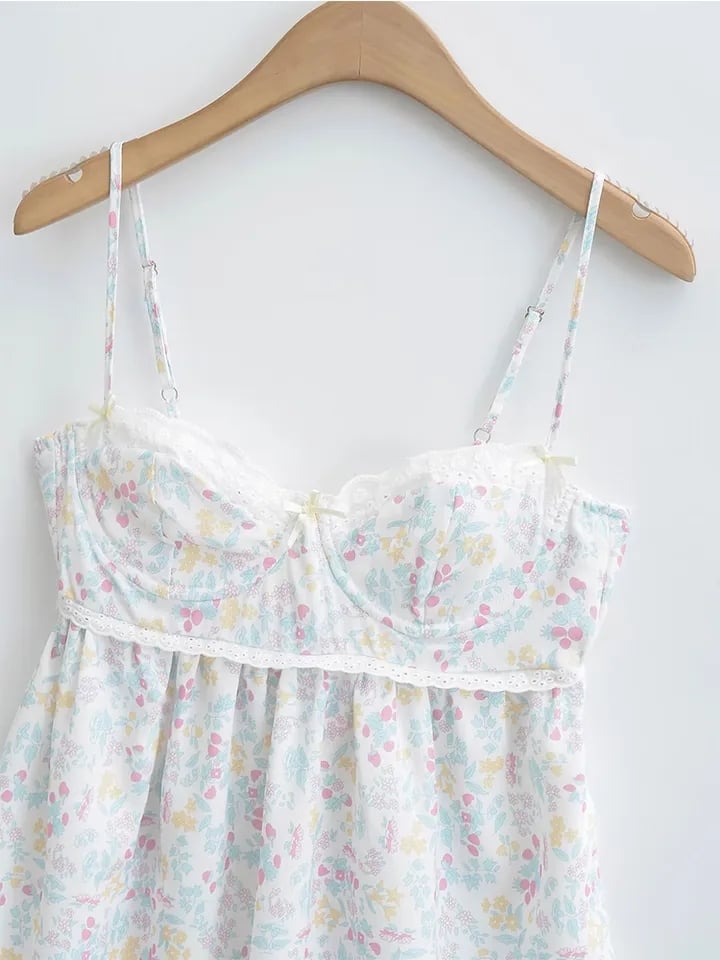 Floral Print Lace Trim Sling Dress