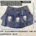 Cat Print Double A-Line Mini Skirt