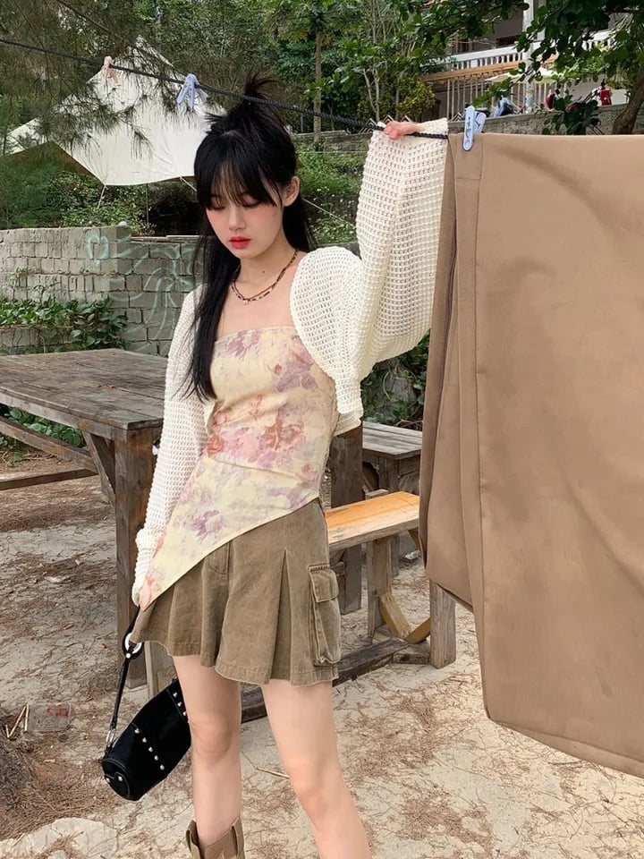 White Hollow Out Cropped Cardigan