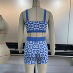 Blue Flower Checkboard Tank Top + Shorts