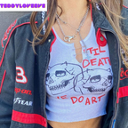 Cute Sexy White Skull Ribbed Sleeveless Tank Crop Top T-shirt Punk Goth Aesthetic Summer Party E-Girl Kawaii Korean Japanese Harajuku Streetwear