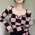 Pink & Black Checkboard Knit Sweater