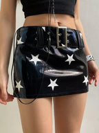 Black PU Glossy Star Print Mini Skirt
