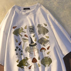 Cute Frog Magic Mushroom Witchcraft Print Short Sleeve T- Shirt Top Aesthetic Casual Summer E-Girl Kawaii Korean Japanese Harajuku