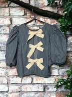 Blue Stripe Lace Up Blouse