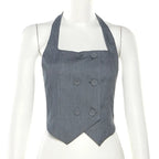 Grey Halter Button Down Vest Top
