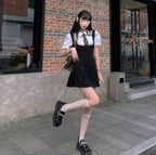 Cute Preppy Puff Sleeve Shirt Pleated Dress Set Student Aesthetic Casual E-Girl Kawaii Korean Japanese Harajuku