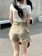 Lace Up High Waist Denim Shorts