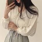 White Thin Lantern Long Sleeve Cardigan
