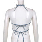 Cute Sexy Butterfly Denim Backless Crop Top Sleeveless Shirt Party Beach Summer Aesthetic Casual E-Girl Kawaii Korean Japanese Harajuku