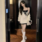 2 Piece White Knit Bow Dress + Sweater