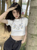 Blue Tulip Lamb Print Cropped Short Sleeve T-shirt