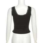 Black Bow Lace Trim Tank Top