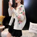Rose Embroidery Button Up Cardigan
