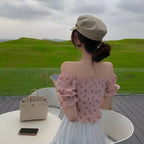 Sweet Floral Bow Pleated Puff Sleeve Blouse Aesthetic Casual E-Girl Kawaii Korean Japanese Harajuku