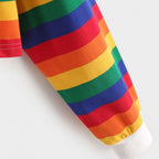 Cute 90s Rainbow Butron Crop Top Sweatshirt Sweater Oversized Hoodies Long Sleeve Shirt Top E-Girl Kawaii Korean Japanese Harajuku Retro Streetwear