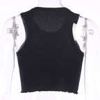 Cute Chinese Takeout Letter Embroidery White Tank Top Cropped Camisole Tee Shirt T-shirt E-Girl Kawaii Korean Japanese Harajuku Retro Streetwear