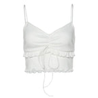 White Ruffle V Neck Lace Up Camisole