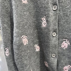 Grey Rabbit Embroidery Knit Cardigan