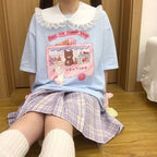 Sweet Bear Ice Cream Shop Print Loose Short Sleeve T-shirt