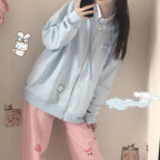 Pink Rabbit Print Oversized Hoodie