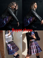Cute Vintage Plaid Belt Chain High Waisted Mini Skirt School Uniform Tennis A-line Goth Punk Club E-Girl Kawaii Korean Japanese Harajuku Streetwear