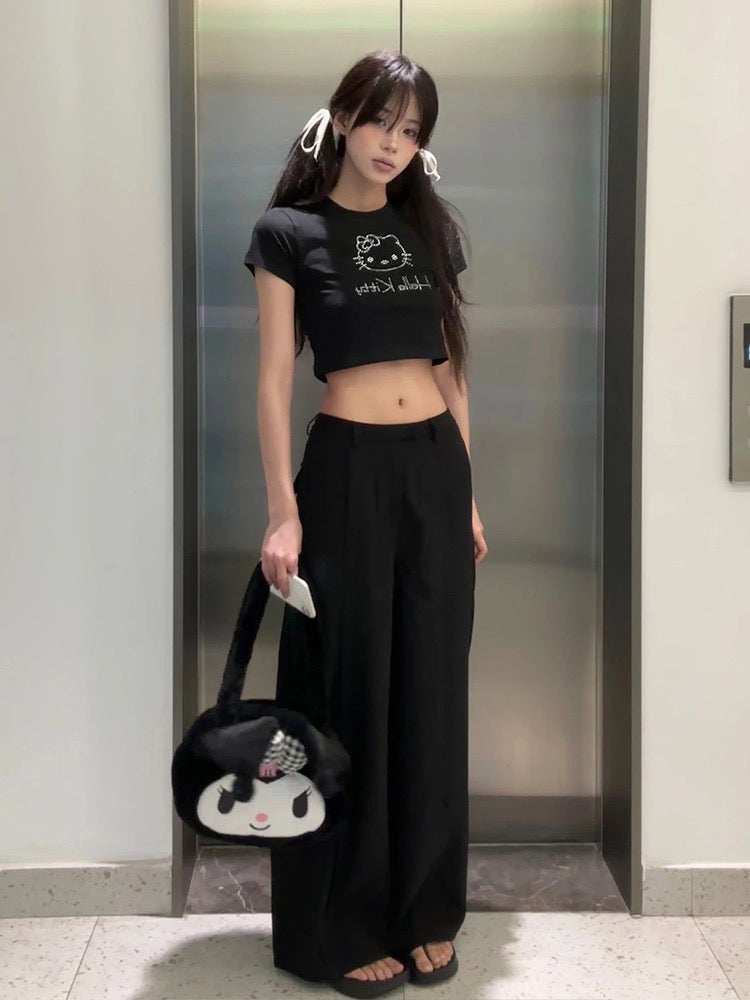 Japanese Cat Rhinestone Crop Top