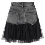 Black Tulle Patchwork Denim Skirt