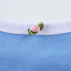 Cute Sexy Flower Rose Color Contrast Crop Top Camisole Shirt Tee T-shirt E-Girl Kawaii Korean Japanese Harajuku Chinese Retro Streetwear Aesthetic