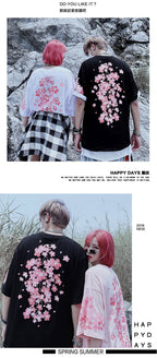 Cute Cherry Blossom Sakura Flower Graphic Print Oversized Short Sleeve Tee Shirt T-shirt Unisex Top E-Girl Kawaii Korean Japanese Harajuku Streetwear