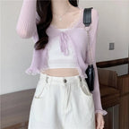 Sheer Lace Long Sleeve Cropped Cardigan