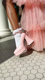 Pink Fairy Mesh Puffy Square Neck Long Dress