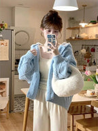 Blue Knit Loose Cardigan