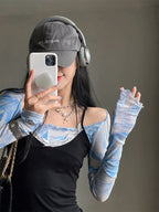 Blue Tie Dye Mesh Crop Top