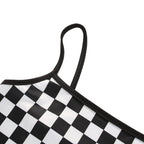 Cute Sexy Black White Checkered Plaid Tank Cami Crop Top Shirt Tee T-shirt E-Girl Kawaii Korean Japanese Harajuku Chinese Retro Streetwear Aesthetic