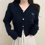 Black Bow Embroidery Twist Knit Sweater