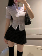 Black Stripe Pleated Mini Skirt