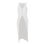 White Hollow Out V Neck Long Tank Top