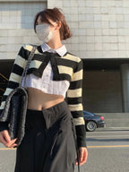 2PCS Stripe Sweater + White Shirt