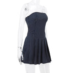 Striped A-Line Pleated Dress