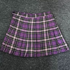 Purple Plaid Spring Summer High Waisted Pleated Skirt School Girl Skater Bottoms E-Girl Kawaii Korean Japanese Harajuku Streetwear