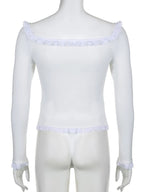 White Square Neck Lace Long Sleeve Crop Top