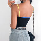 Cute Black Emotional Embroidery Crop Top Camisole Spaghetti Tank Shirt Tee T-shirt E-Girl Kawaii Korean Japanese Harajuku Retro Streetwear Aesthetic