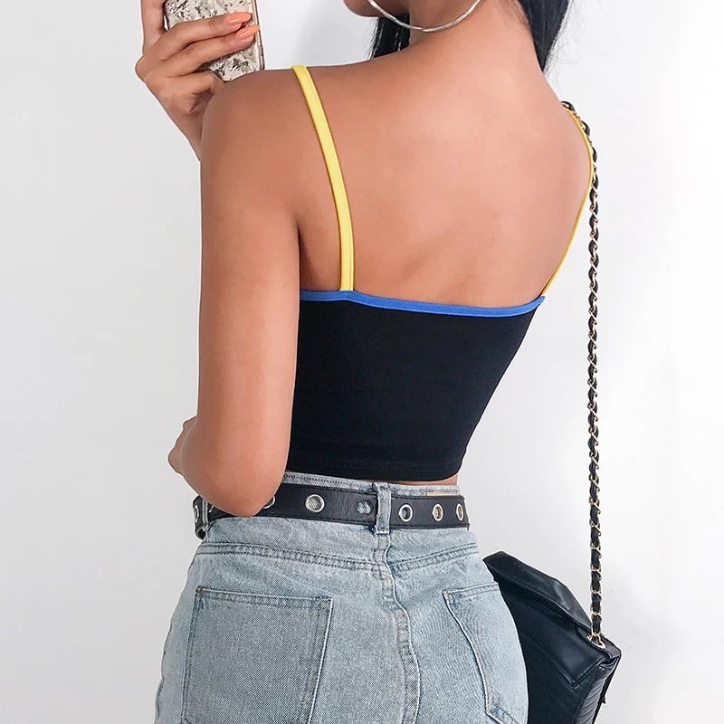 Cute Black Emotional Embroidery Crop Top Camisole Spaghetti Tank Shirt Tee T-shirt E-Girl Kawaii Korean Japanese Harajuku Retro Streetwear Aesthetic