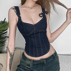 Blue Denim Corset Bandage Tank Top