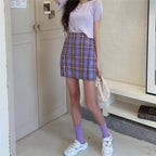 Cute Plaid Checkered School Girl Chic Sexy Mini Skirt Kpop E-Girl Kawaii Korean Japanese Harajuku Chinese Retro Streetwear Aesthetic