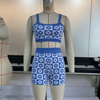 Blue Flower Checkboard Tank Top + Shorts